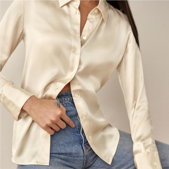 Reformation Sky Silk Blouse Ivory - Picture 1 of 8